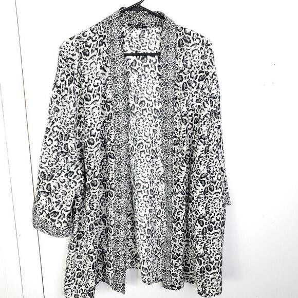 Roz Ali Top Womens 2X Leopard Exotic Open Front Kimono Sleeves Relaxed Fit - Picture 1 of 8